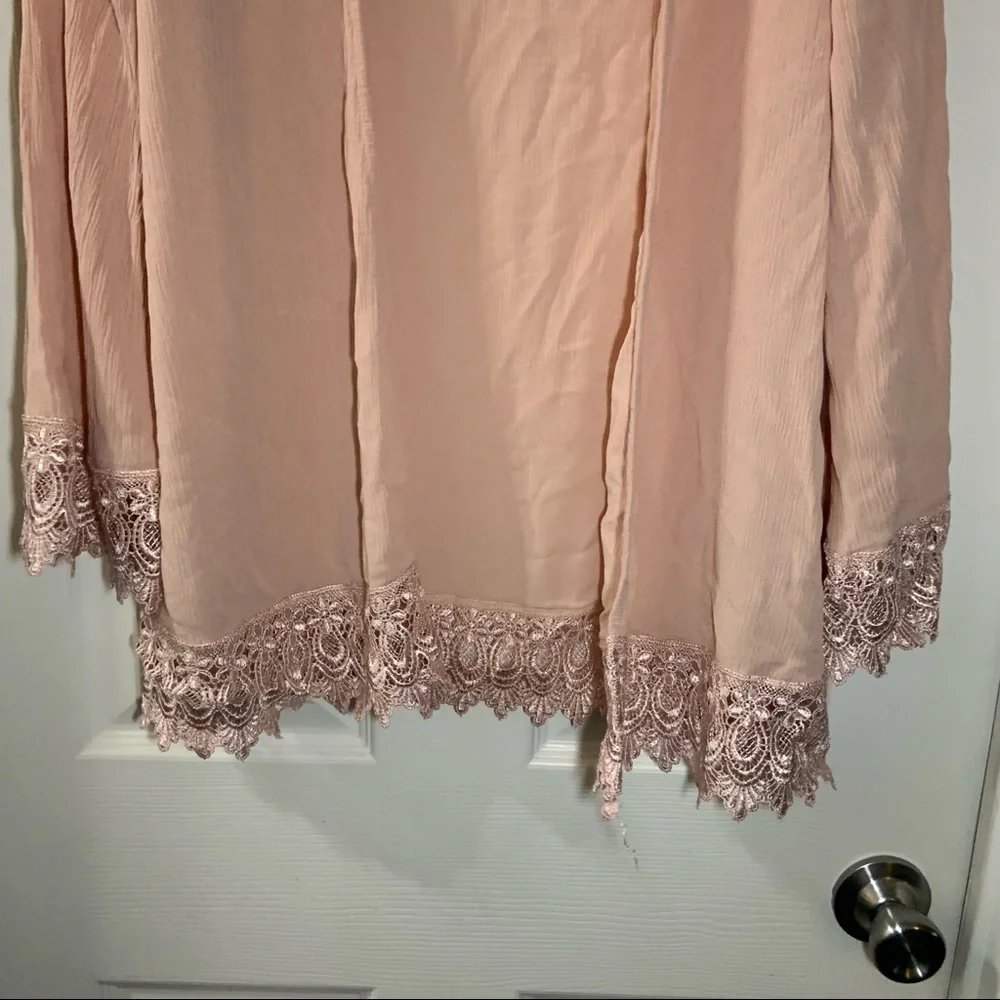 Forever 21 Peach/Pink Open Front Lace Crochet Trim Kimono Small - Picture 5 of 7